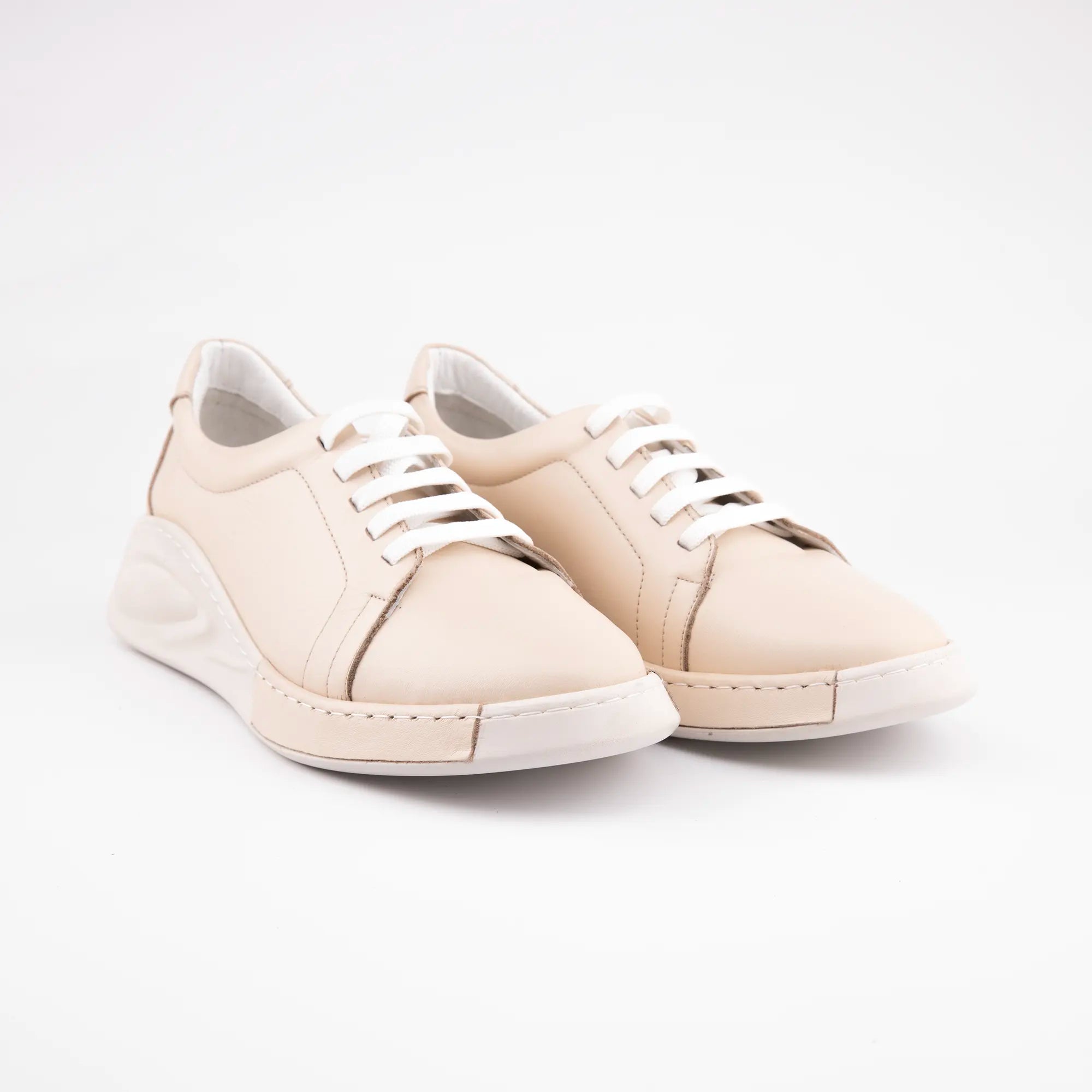 MrCalvano Carmel tan leather sneakers for women, designed for all-day comfort in the United States
