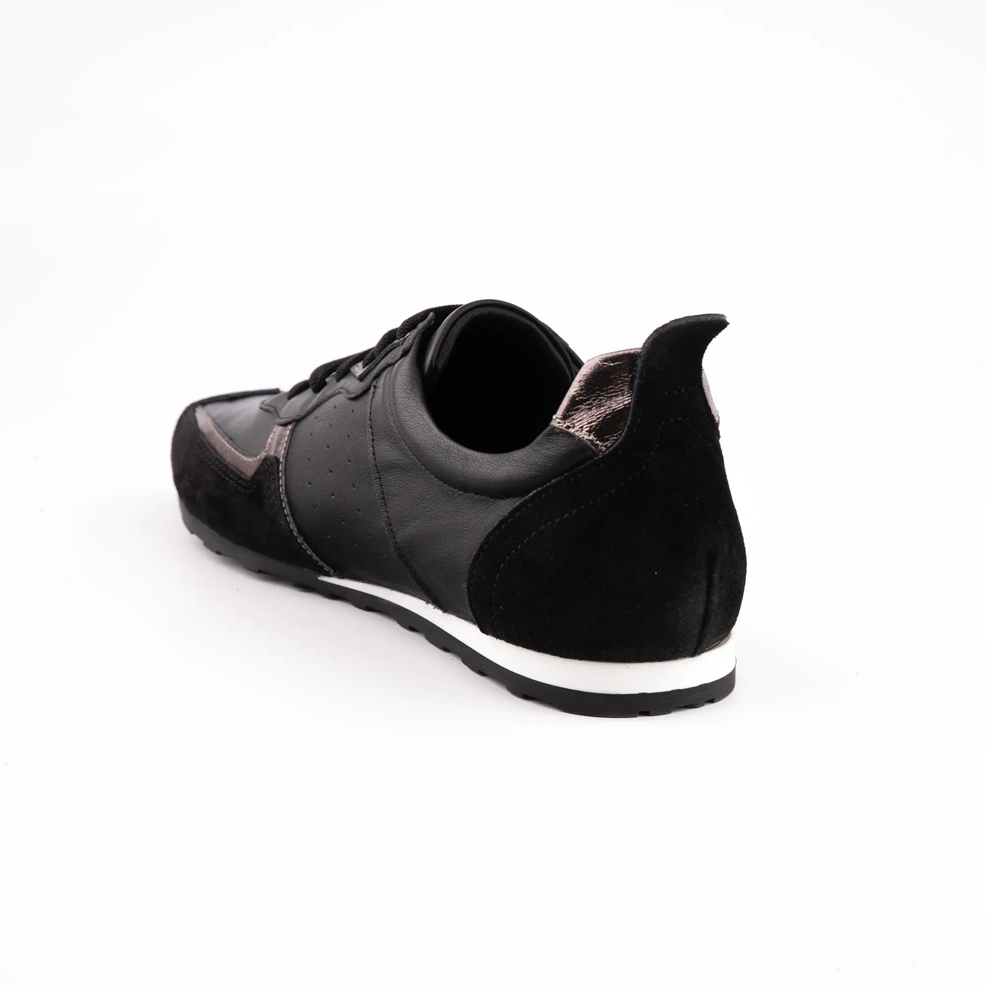 MrCalvano Women's Leather Sneakers - Black with Metallic Accents