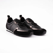 MrCalvano Women's Leather Sneakers - Black with Metallic Accents