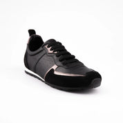 MrCalvano Women's Leather Sneakers - Black with Metallic Accents