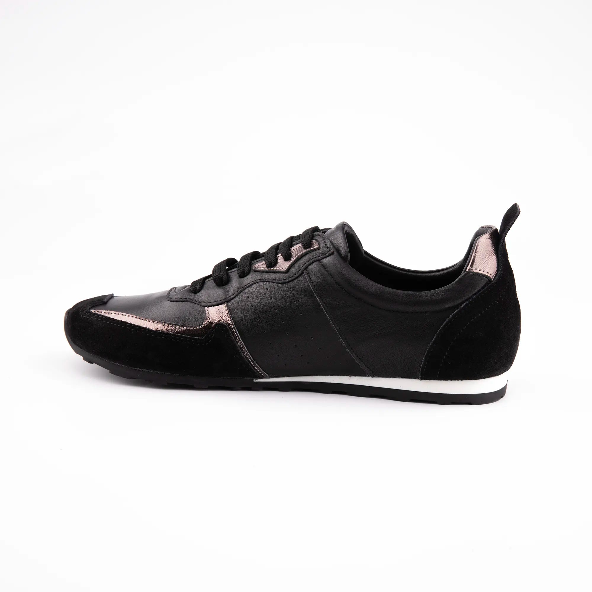 MrCalvano Women's Leather Sneakers - Black with Metallic Accents