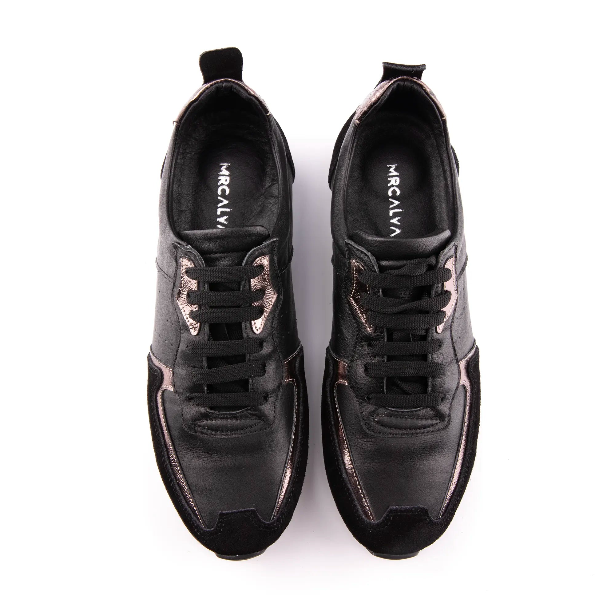 MrCalvano Women's Leather Sneakers - Black with Metallic Accents