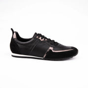 MrCalvano Women's Leather Sneakers - Black with Metallic Accents