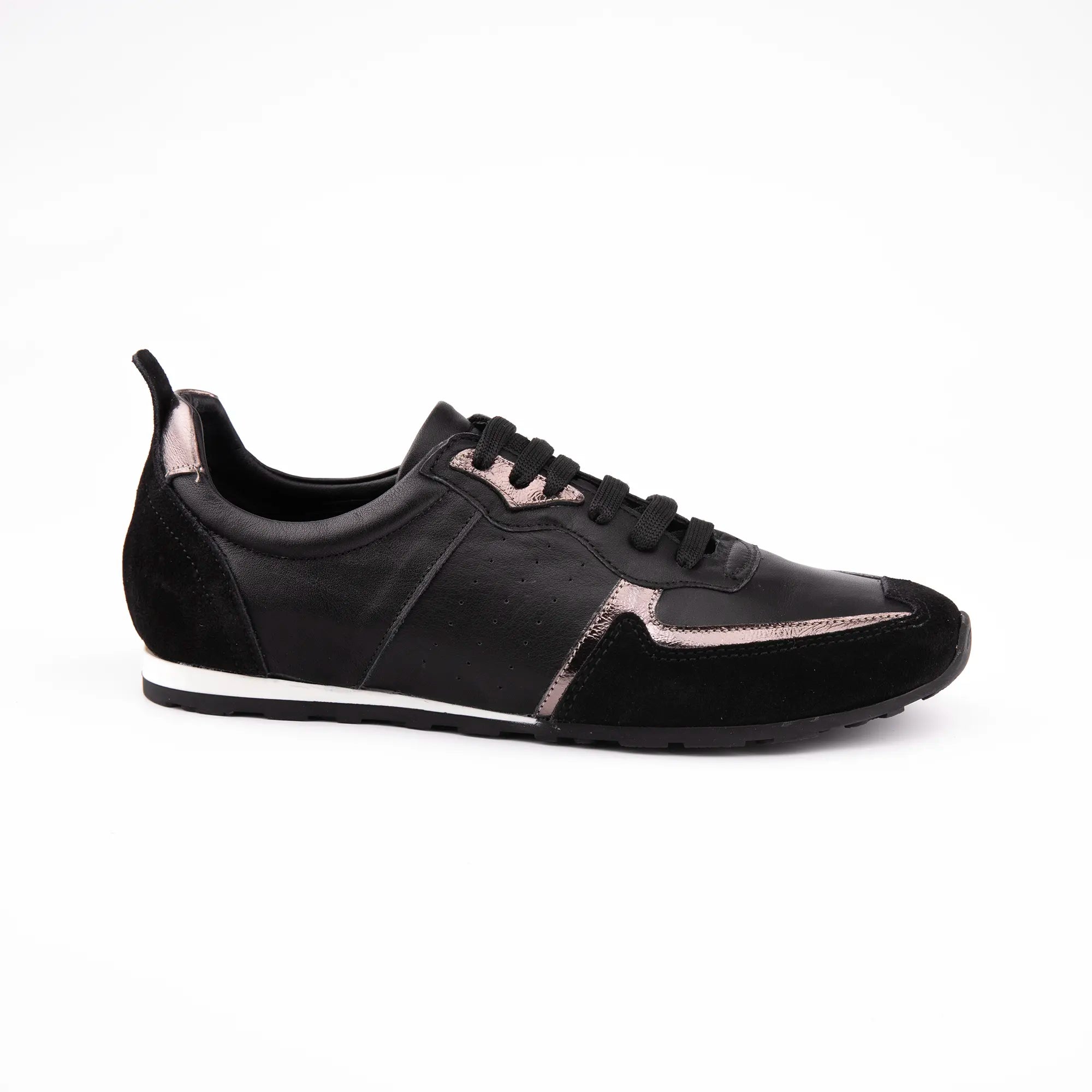 MrCalvano Women's Leather Sneakers - Black with Metallic Accents