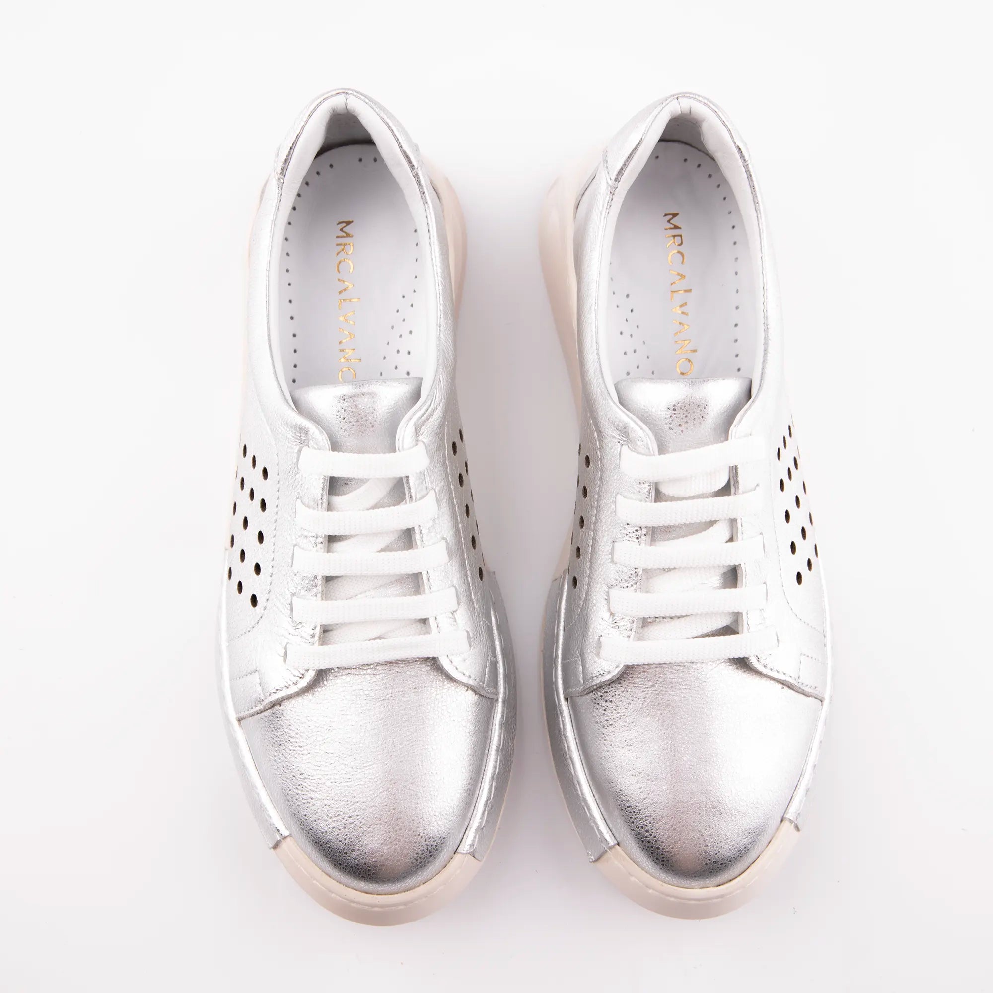 MrCalvano Laguna Beach Silver Leather Comfort Shoes