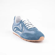 MrCalvano Women's Blue Leather & Suede Sneakers