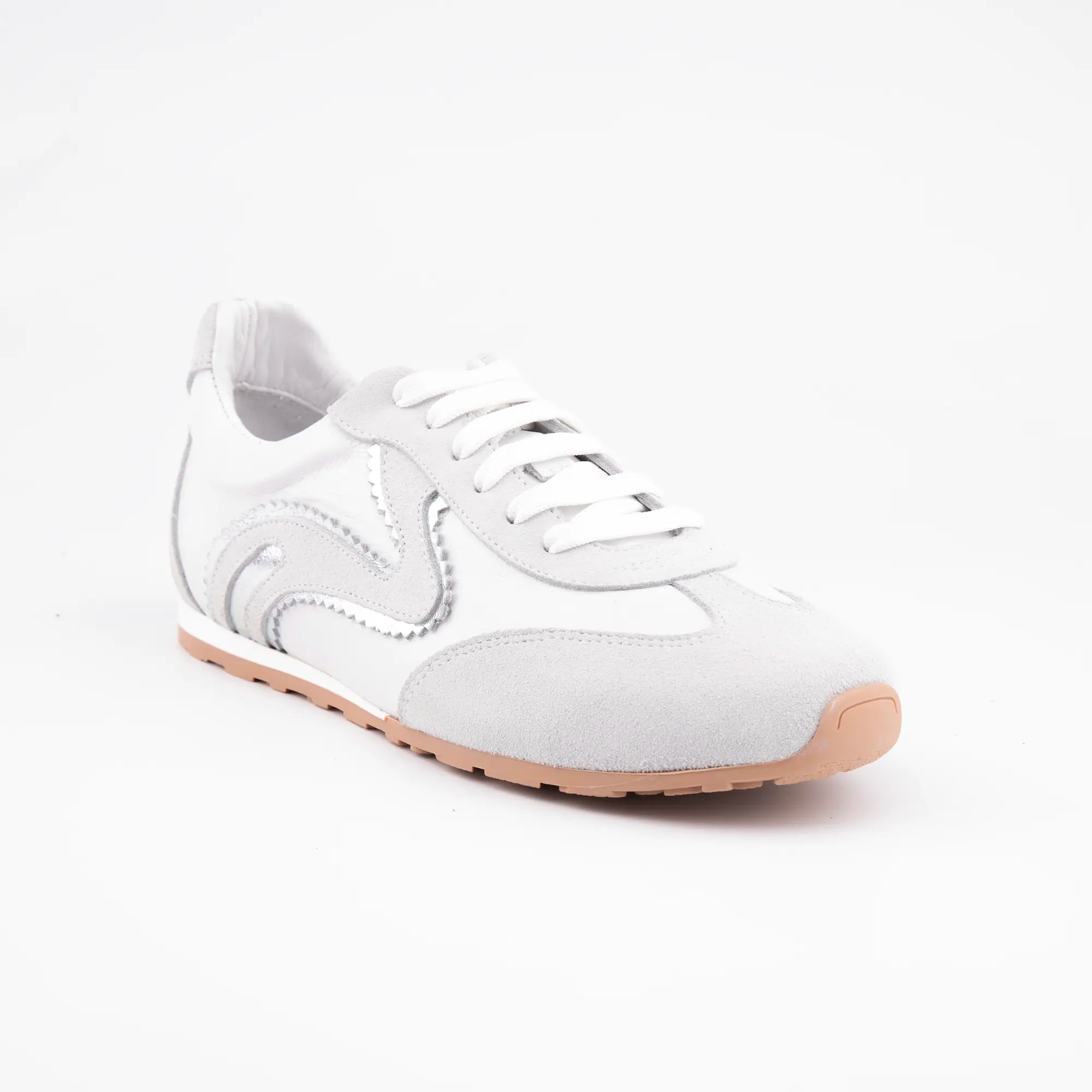 MrCalvano Serene Strides White Leather & Suede Sneakers
