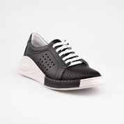 MrCalvano Marina Del Rey Black Leather Women Comfort Shoes