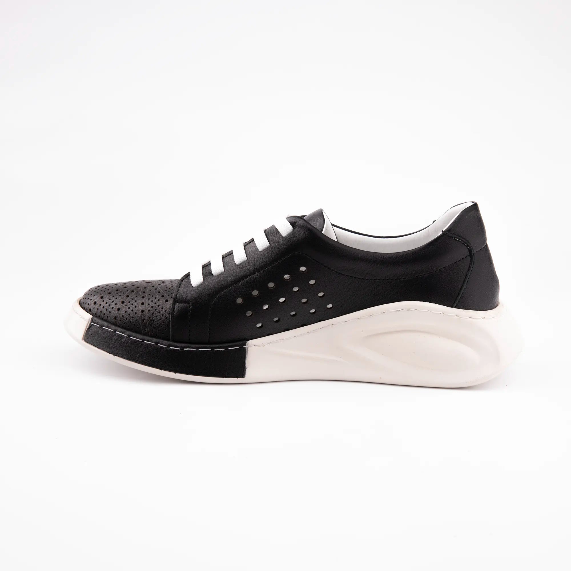 MrCalvano Marina Del Rey Black Leather Women Comfort Shoes