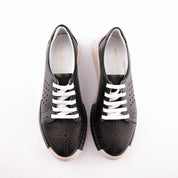 MrCalvano Marina Del Rey Black Leather Women Comfort Shoes