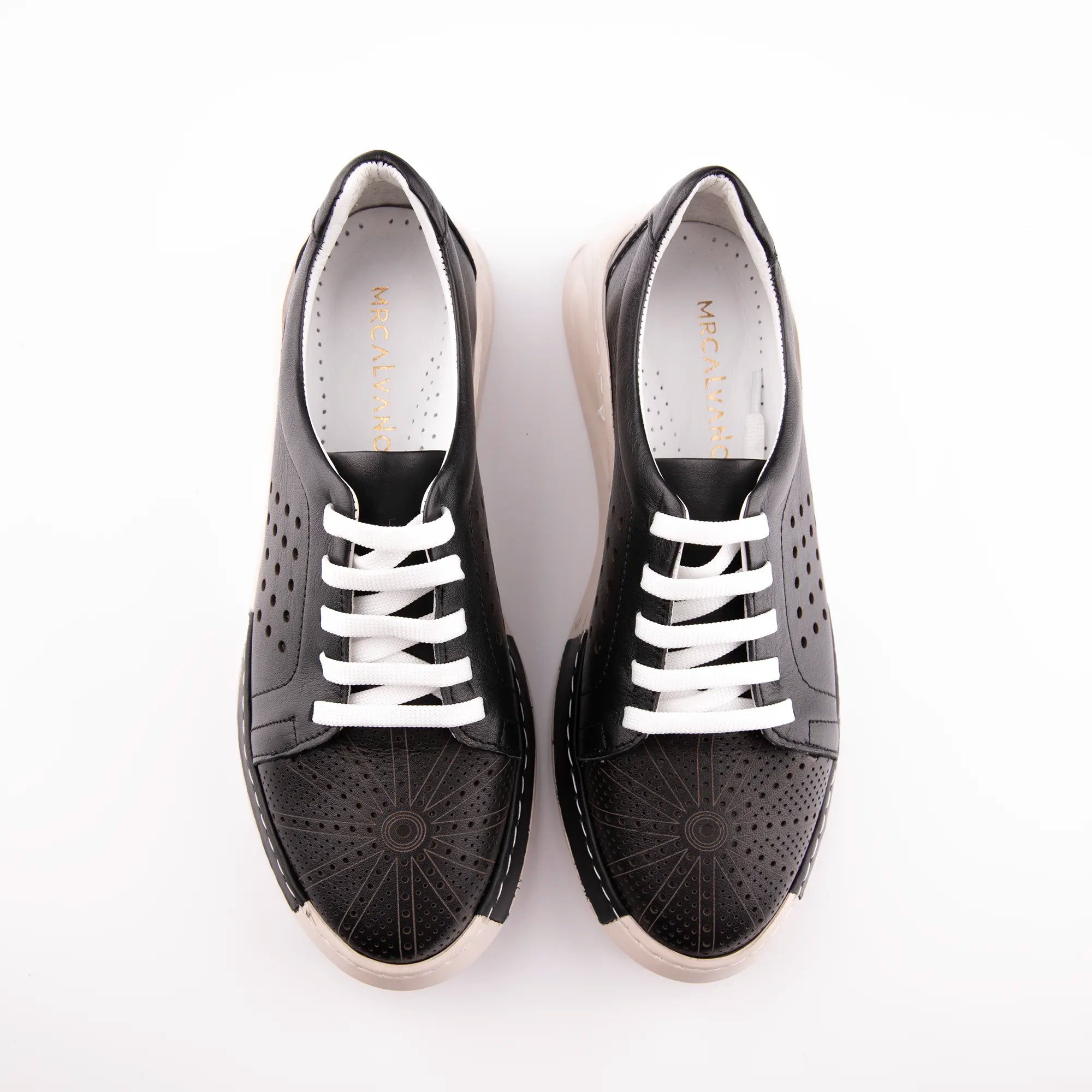MrCalvano Marina Del Rey Black Leather Women Comfort Shoes