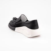 MrCalvano Newport Beach Black Leather Comfort Slip-on Women Shoes