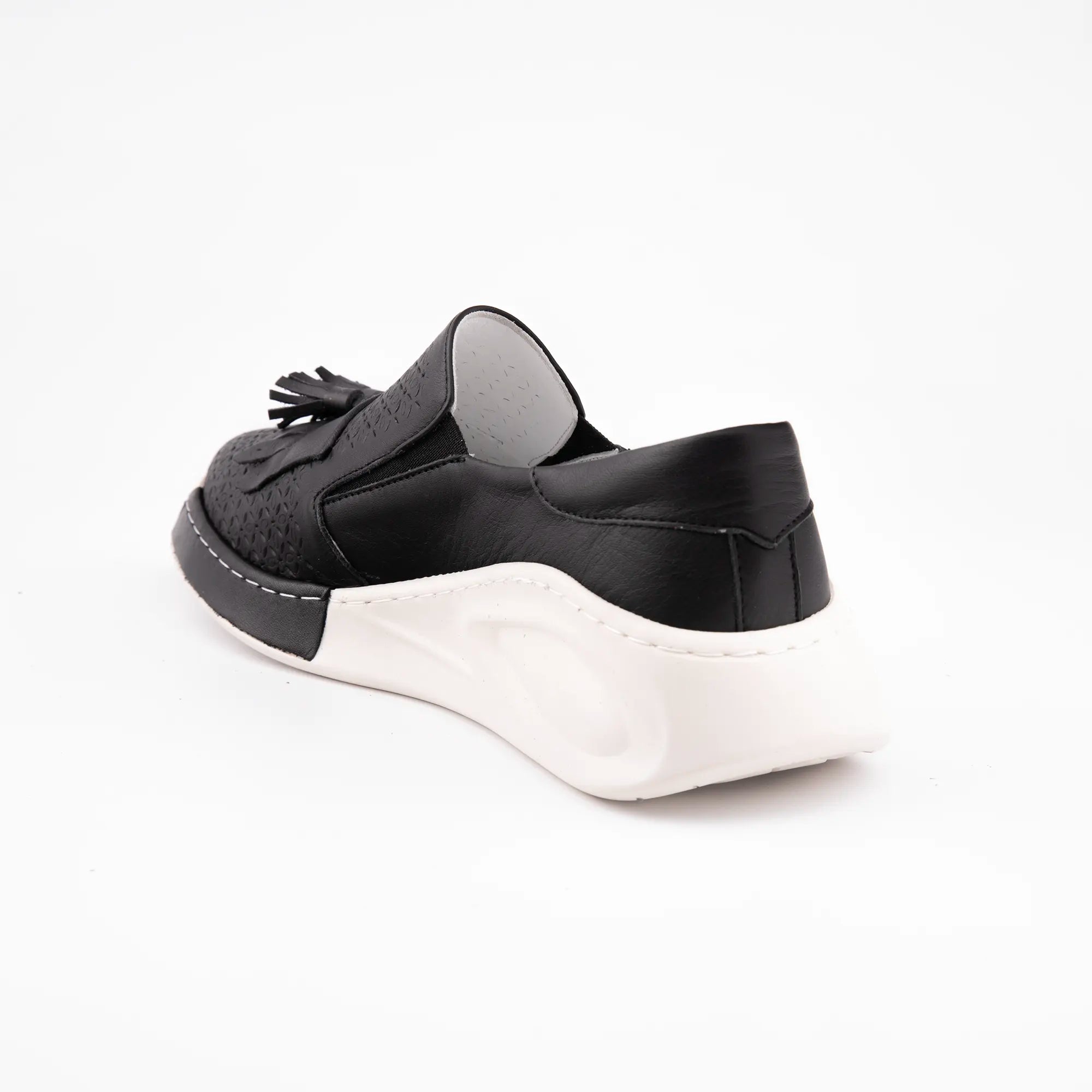 MrCalvano Newport Beach Black Leather Comfort Slip-on Women Shoes