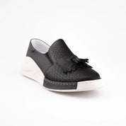 MrCalvano Newport Beach Black Leather Comfort Slip-on Women Shoes