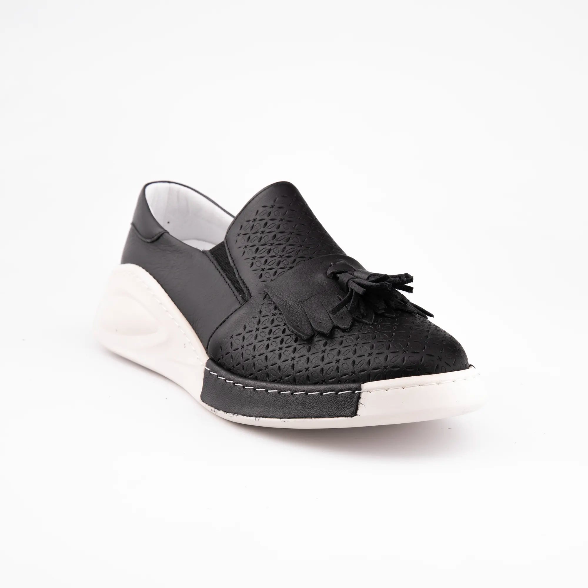 MrCalvano Newport Beach Black Leather Comfort Slip-on Women Shoes