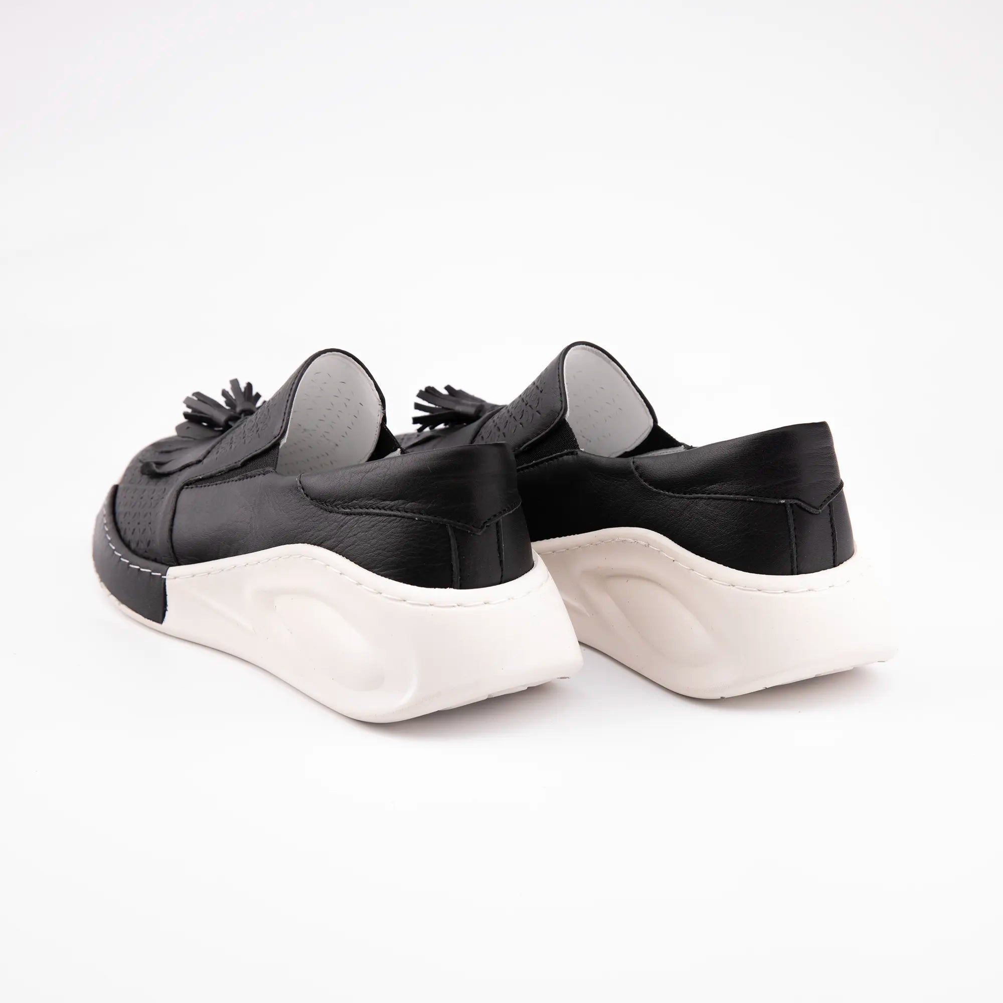 MrCalvano Newport Beach Black Leather Comfort Slip-on Women Shoes