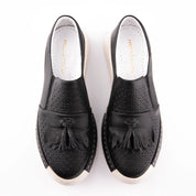 MrCalvano Newport Beach Black Leather Comfort Slip-on Women Shoes