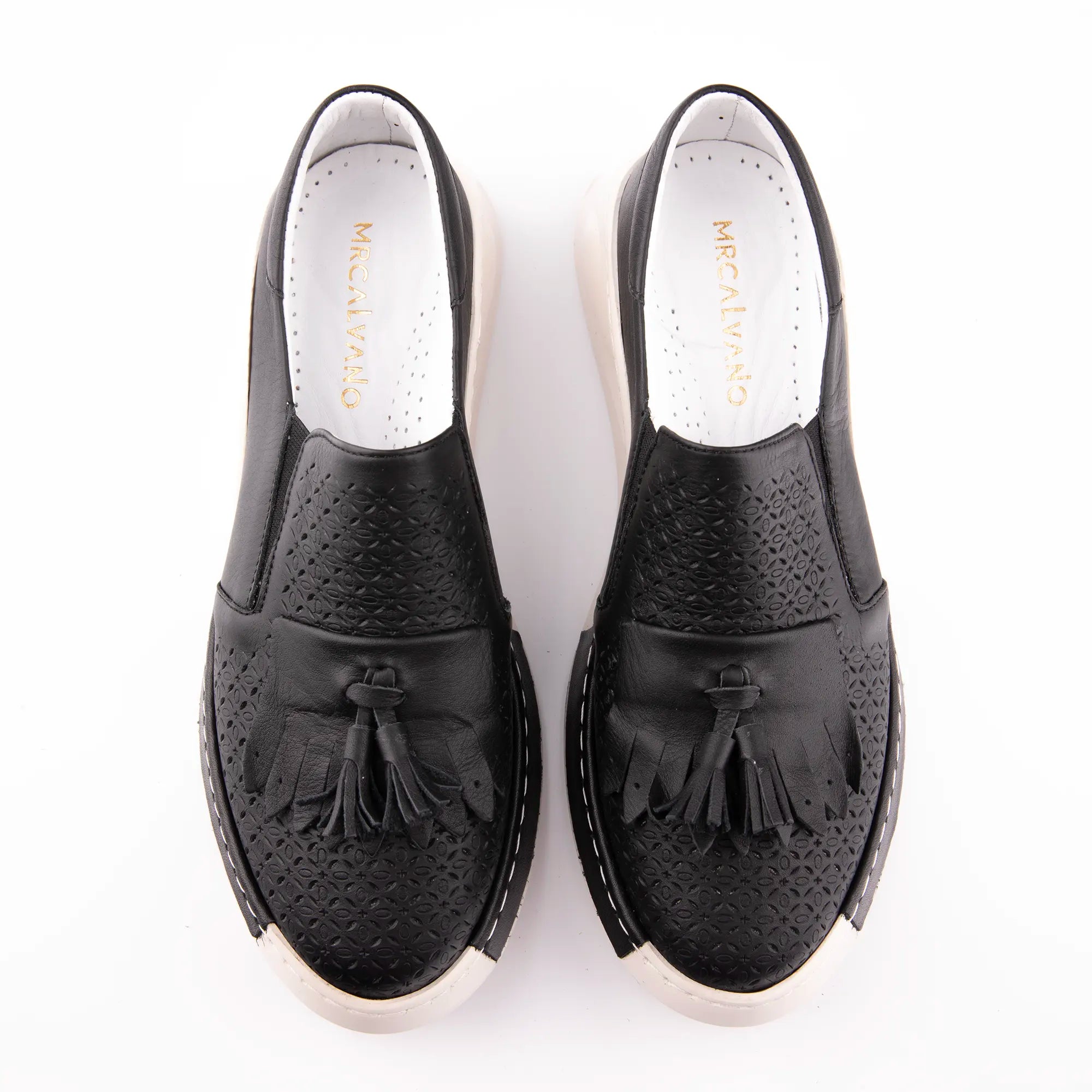 MrCalvano Newport Beach Black Leather Comfort Slip-on Women Shoes
