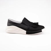 MrCalvano Newport Beach Black Leather Comfort Slip-on Women Shoes