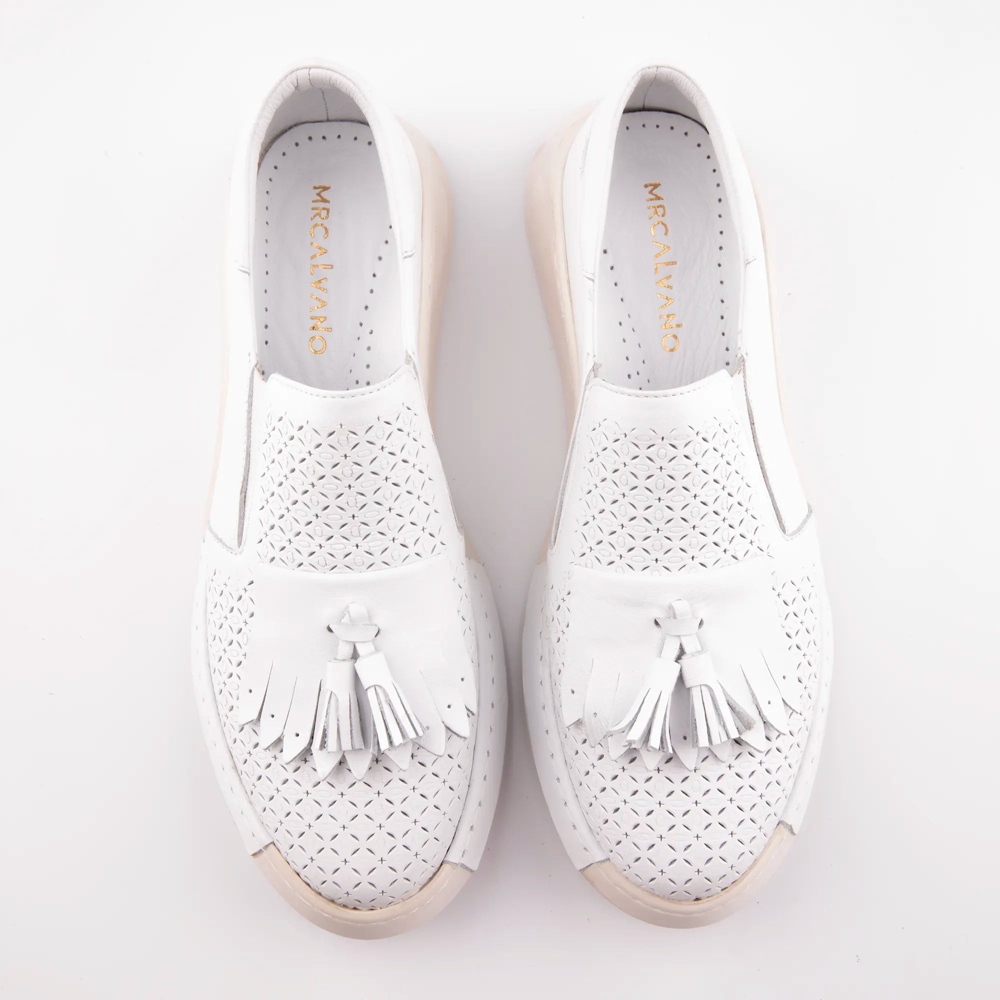 MrCalvano Newport Beach White Leather Women's Shoes
