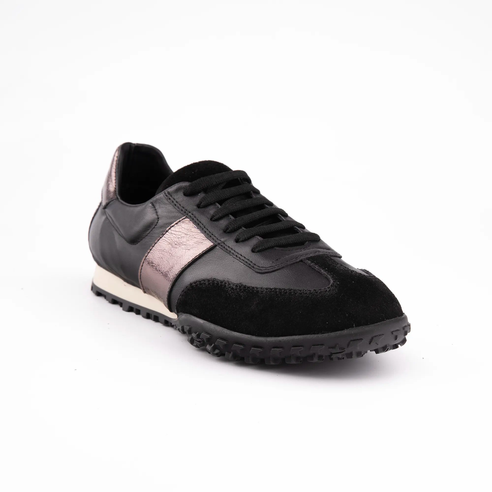 MrCalvano Pebble Beach Black Leather Women's Sneakers