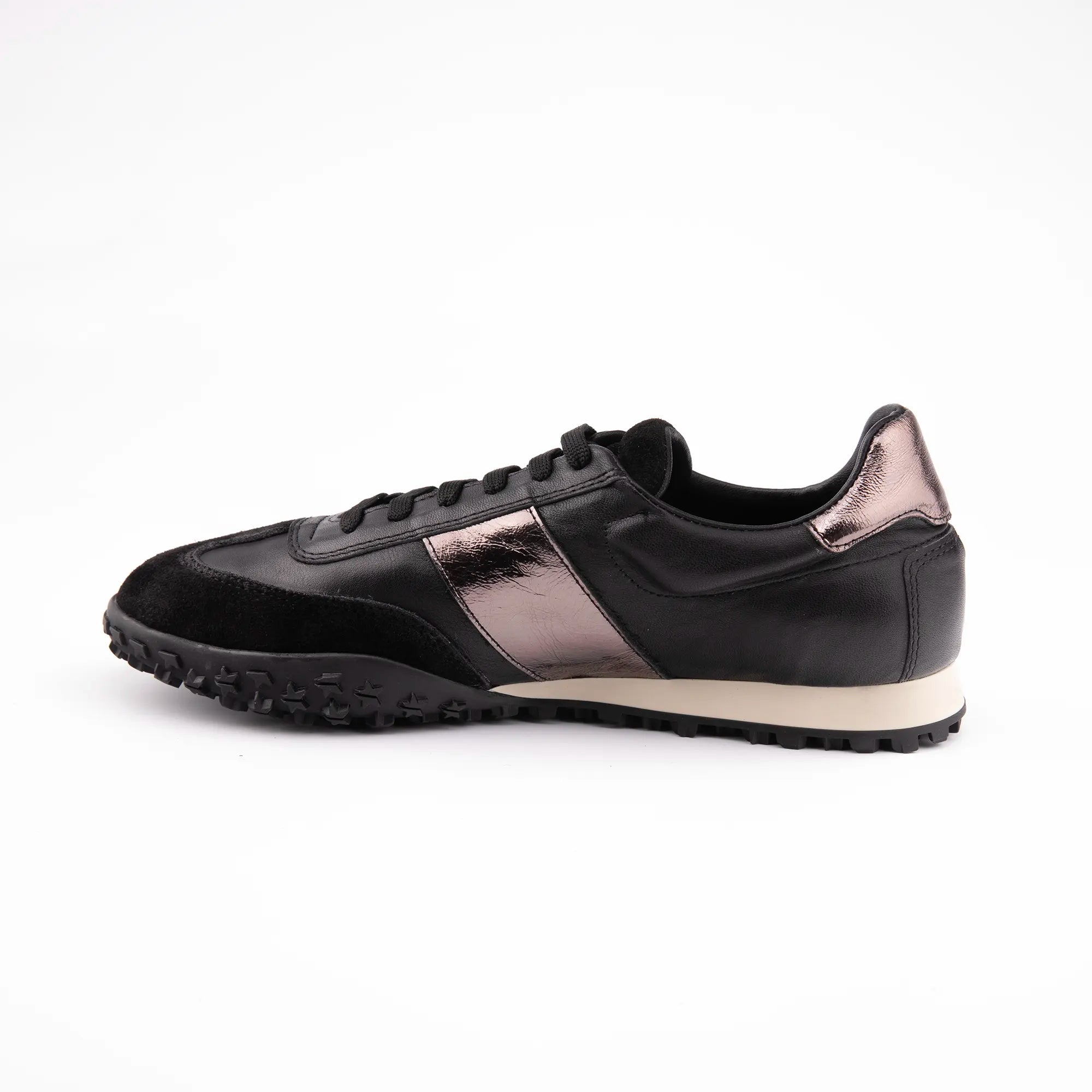 MrCalvano Pebble Beach Black Leather Women's Sneakers