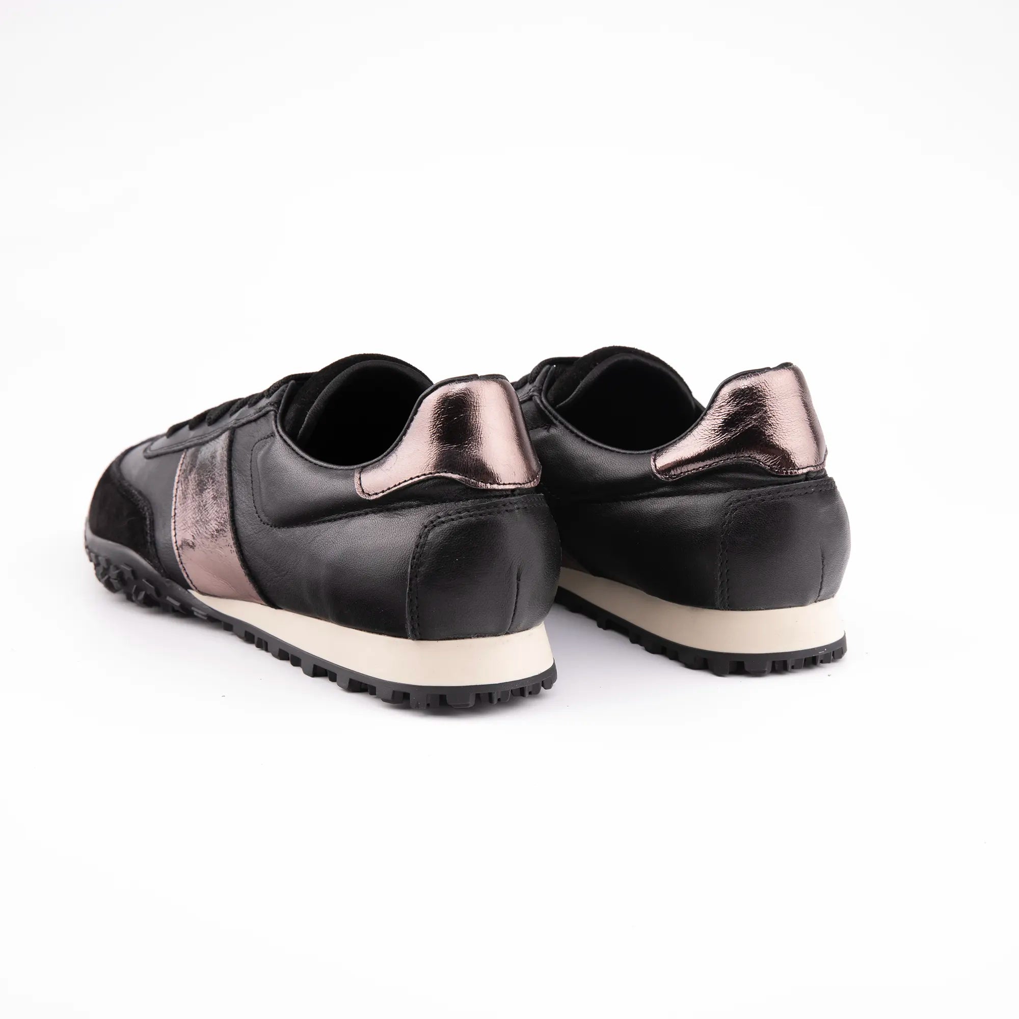 MrCalvano Pebble Beach Black Leather Women's Sneakers