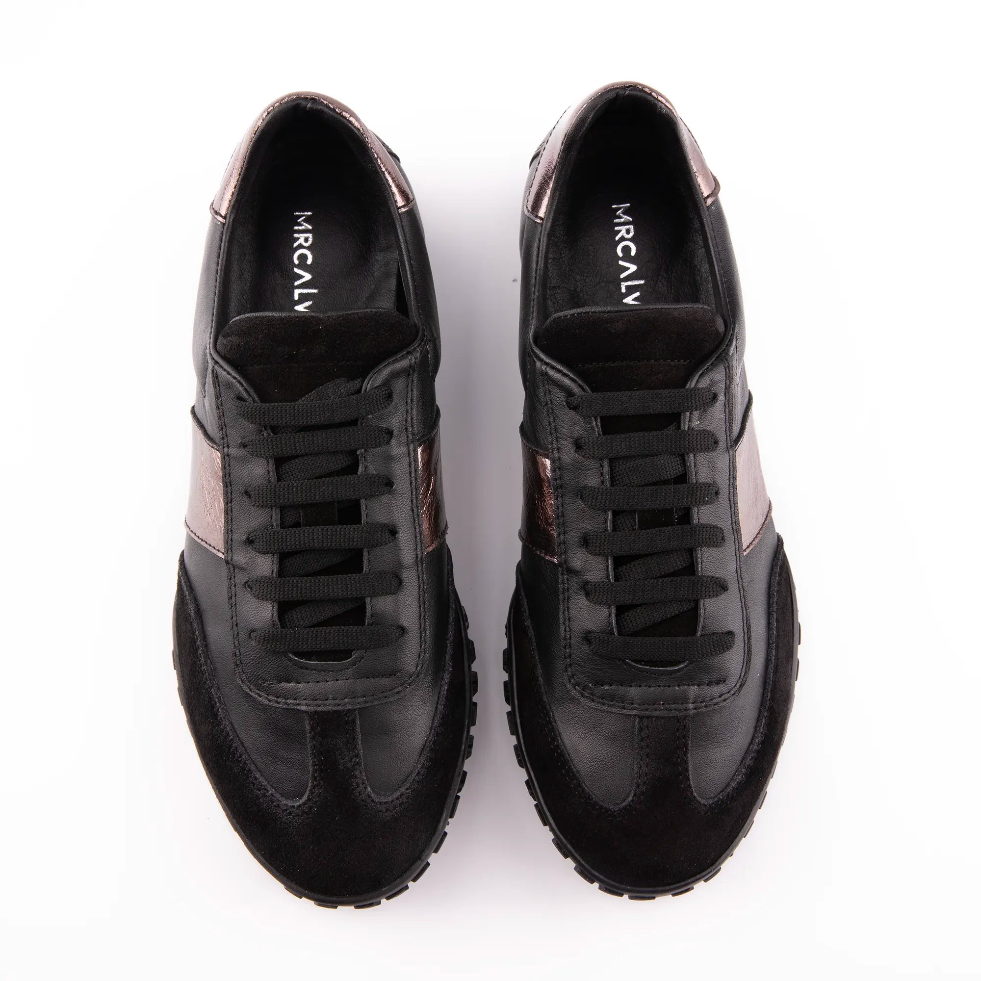 MrCalvano Pebble Beach Black Leather Women's Sneakers