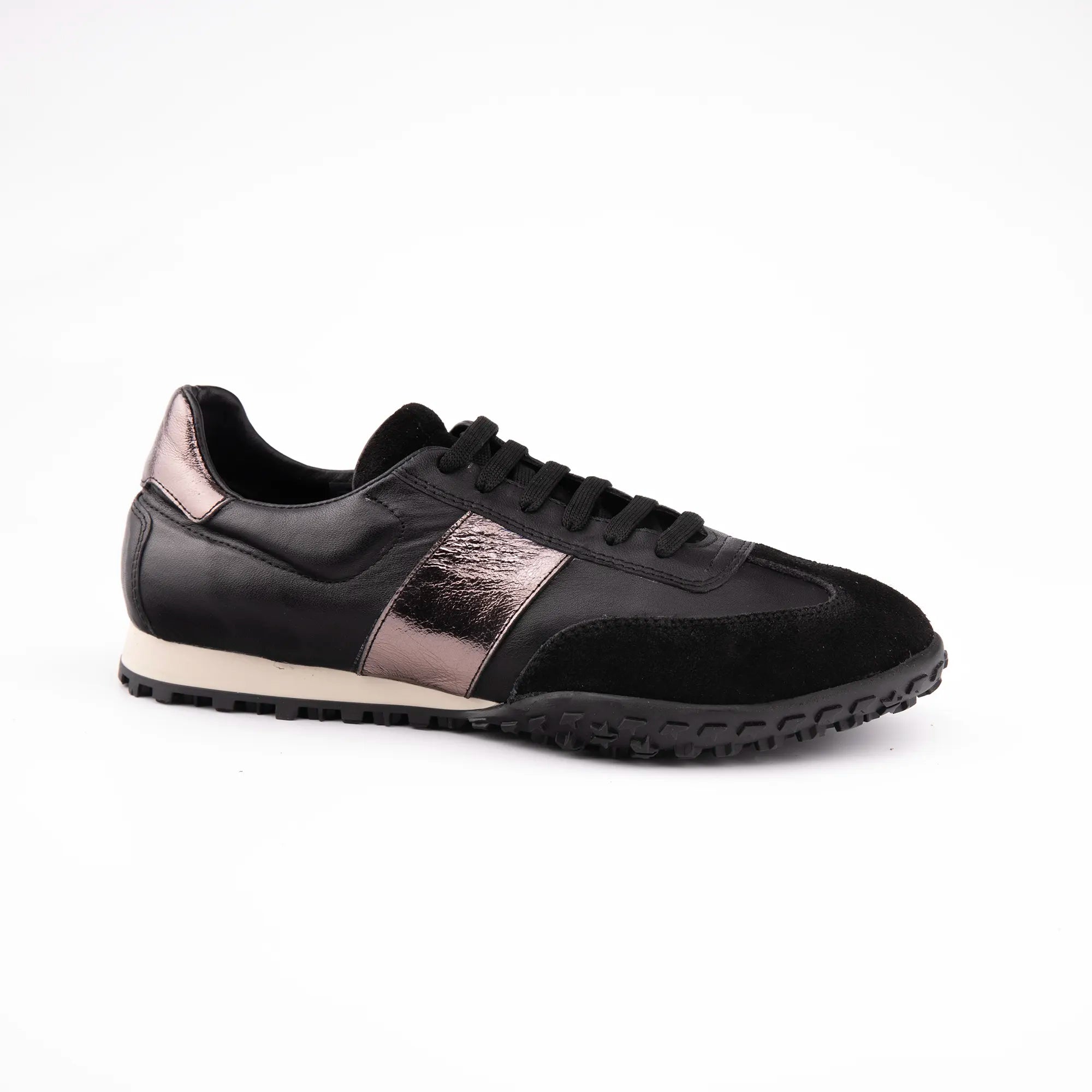 MrCalvano Pebble Beach Black Leather Women's Sneakers