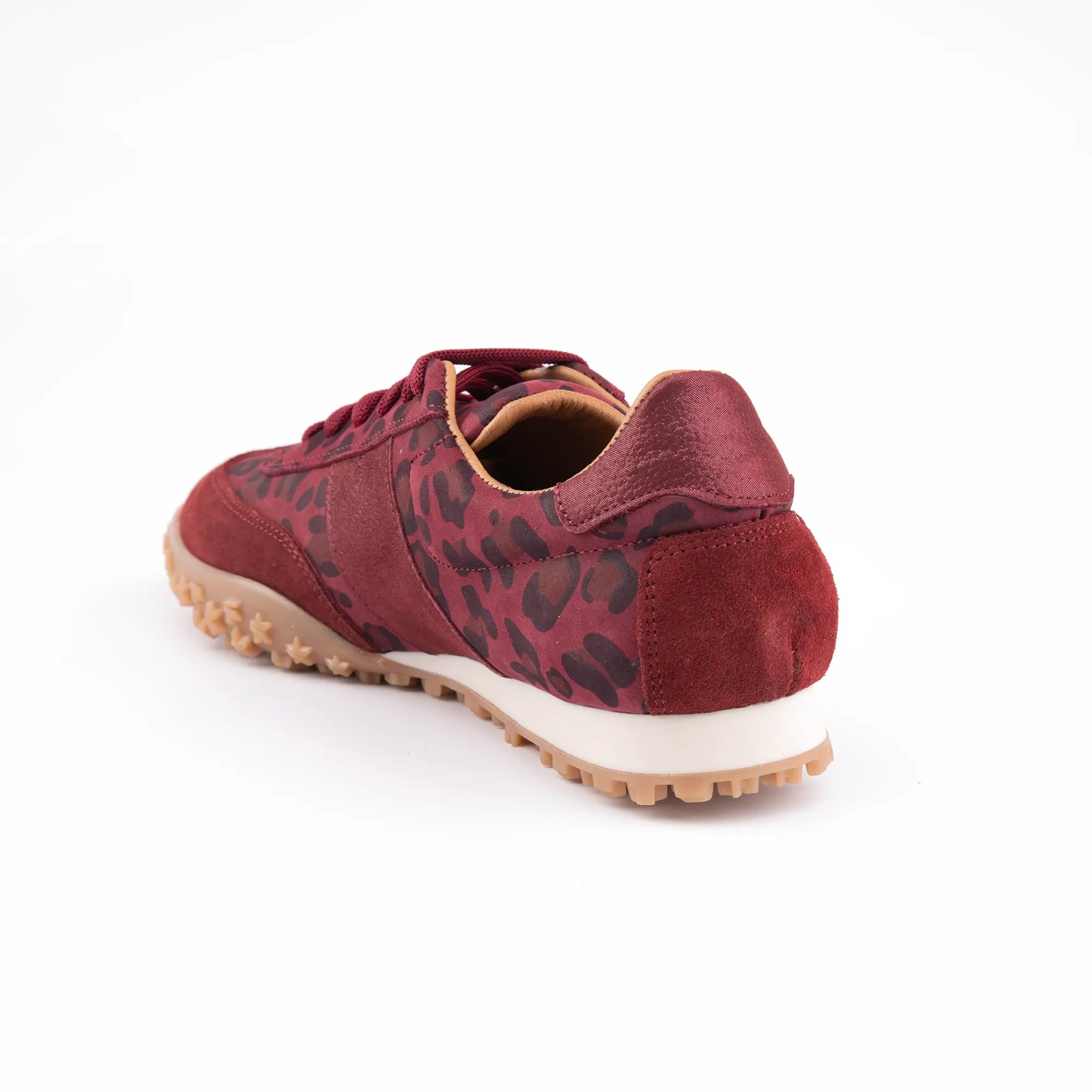 MrCalvano Pebble Beach Leopard Burgundy Leather Women's Sneakers