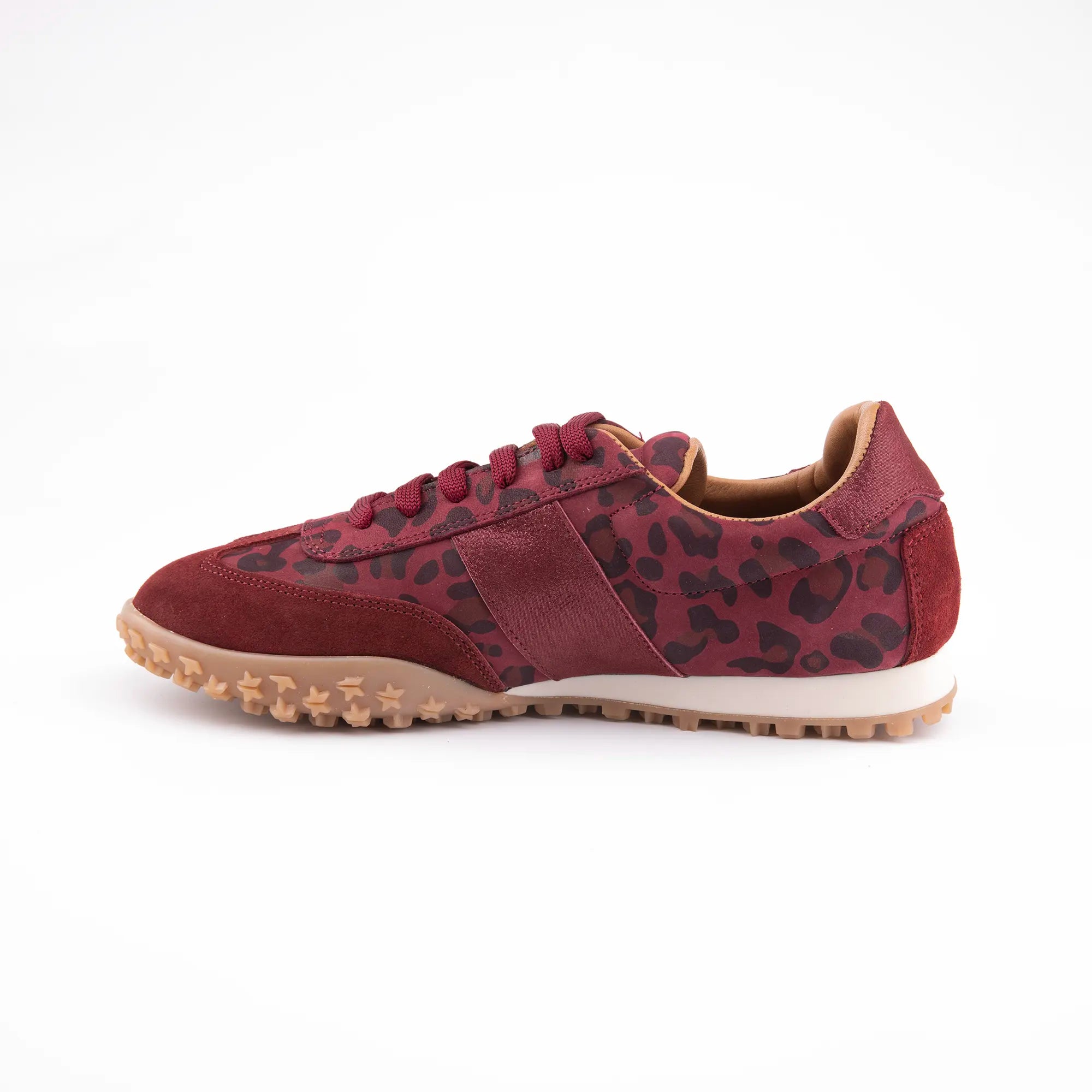MrCalvano Pebble Beach Leopard Burgundy Leather Women's Sneakers