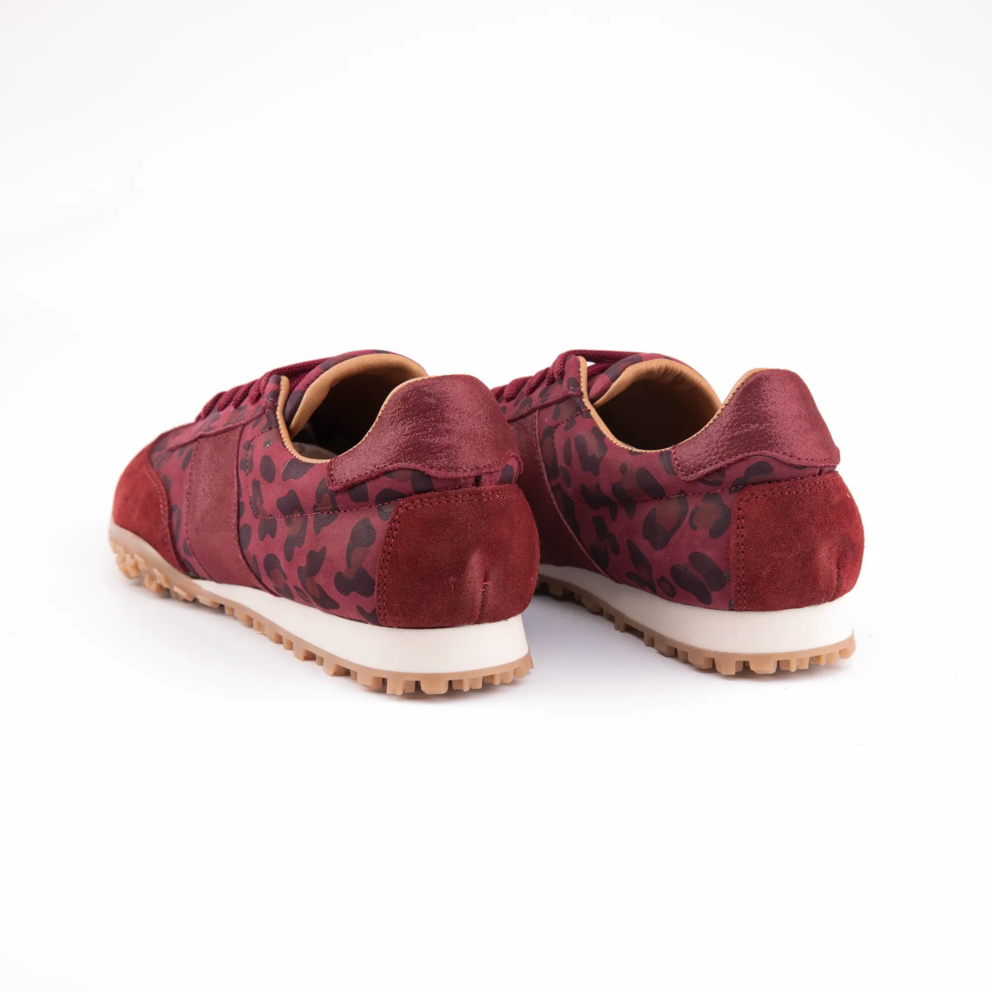 MrCalvano Pebble Beach Leopard Burgundy Leather Women's Sneakers