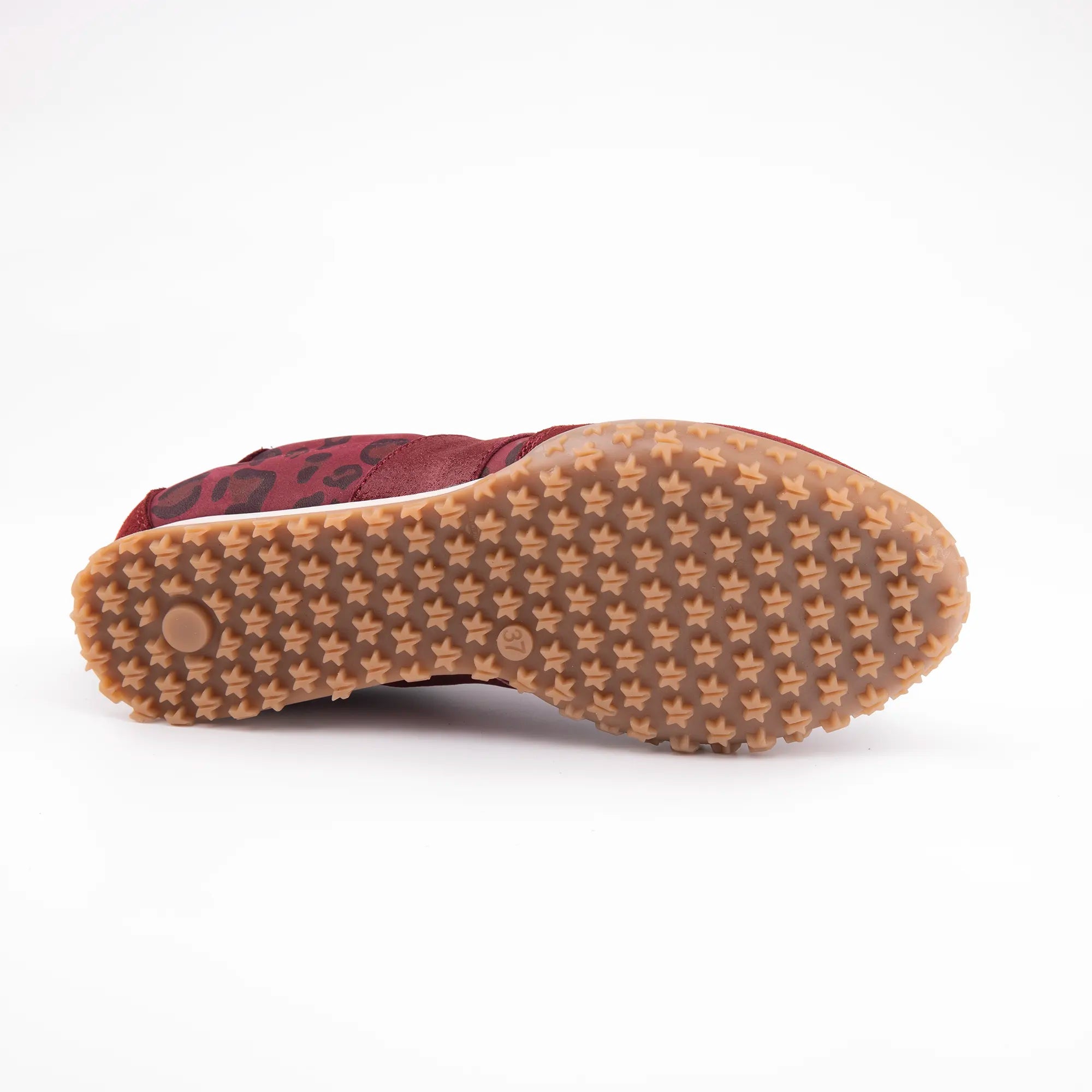 MrCalvano Pebble Beach Leopard Burgundy Leather Women's Sneakers
