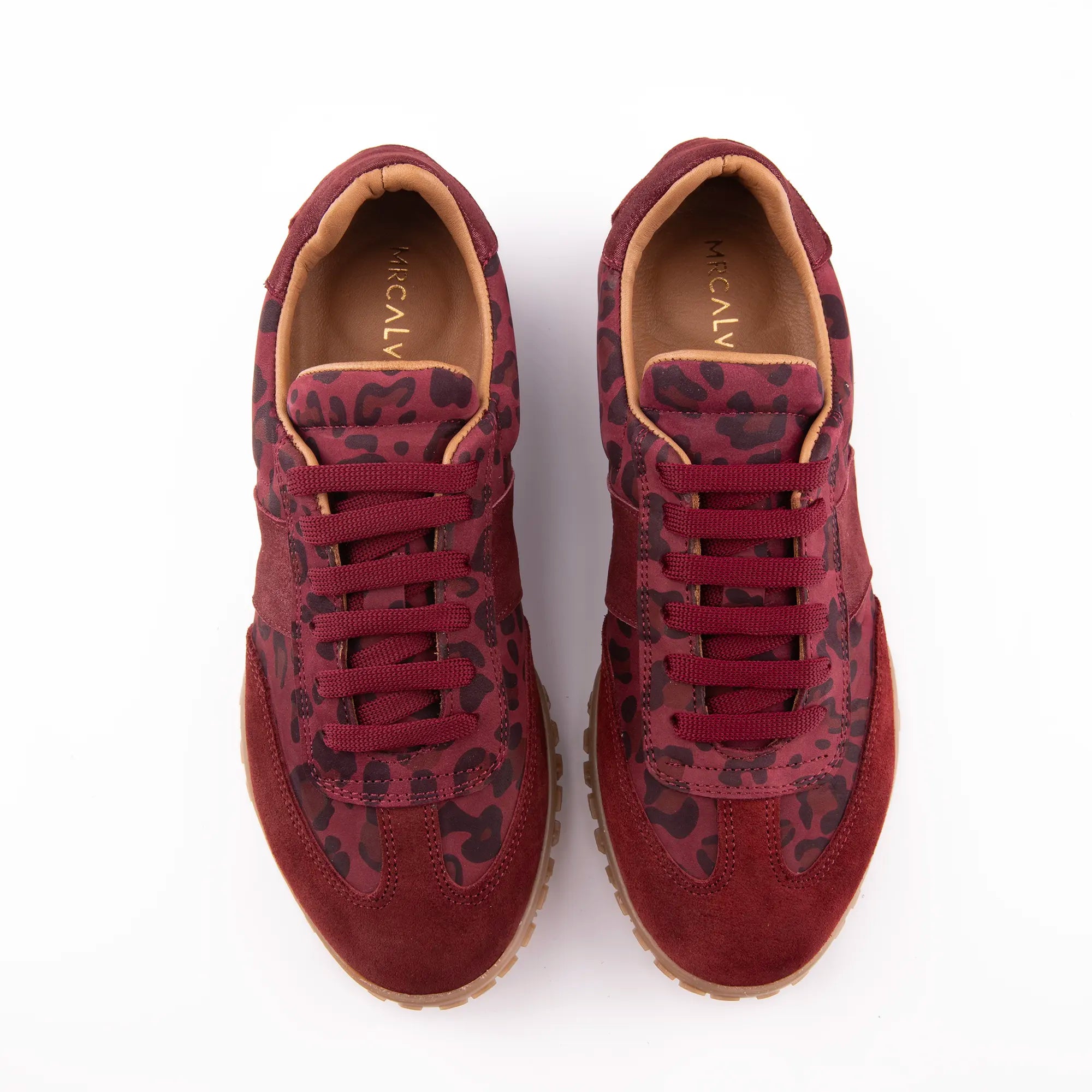 MrCalvano Pebble Beach Leopard Burgundy Leather Women's Sneakers