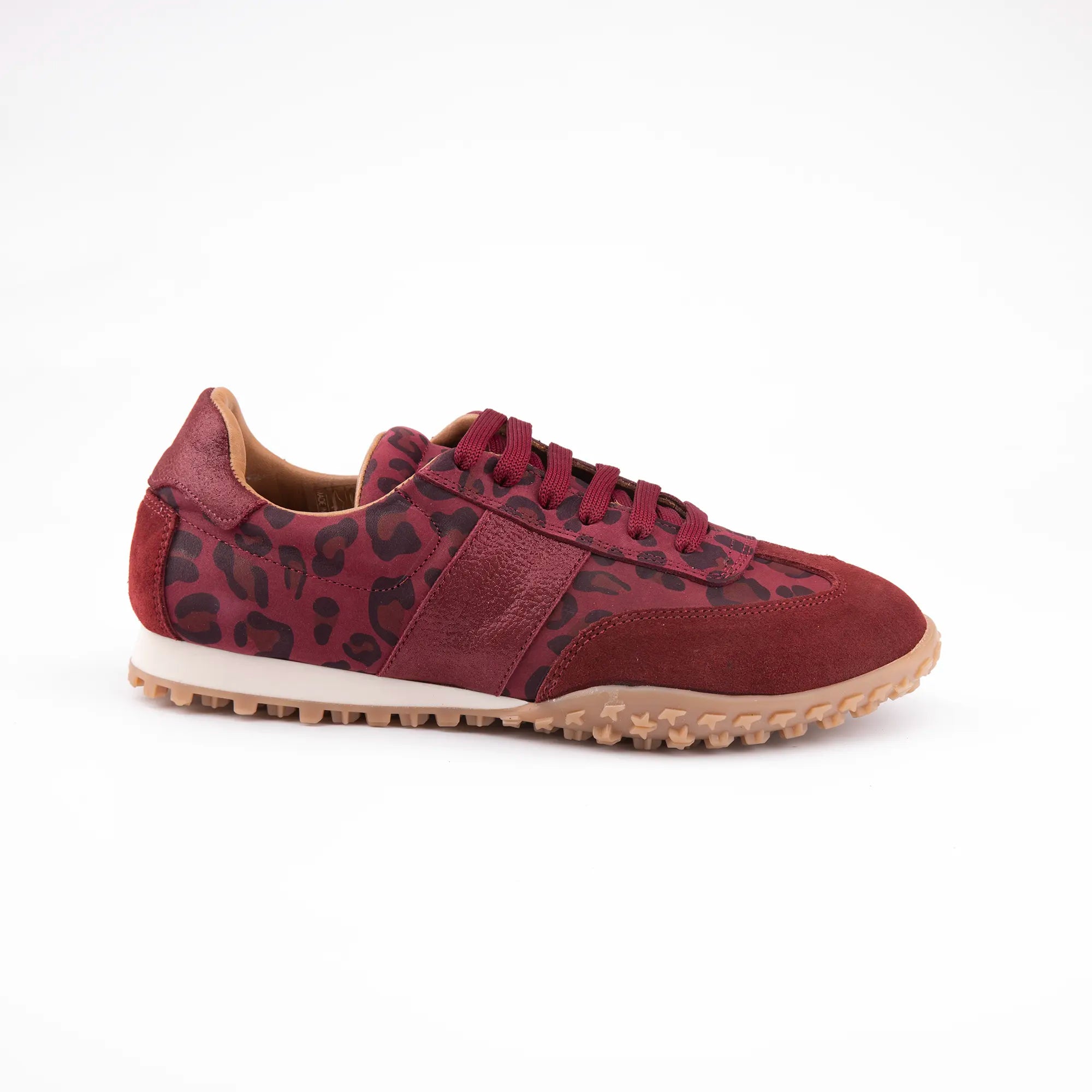 MrCalvano Pebble Beach Leopard Burgundy Leather Women's Sneakers