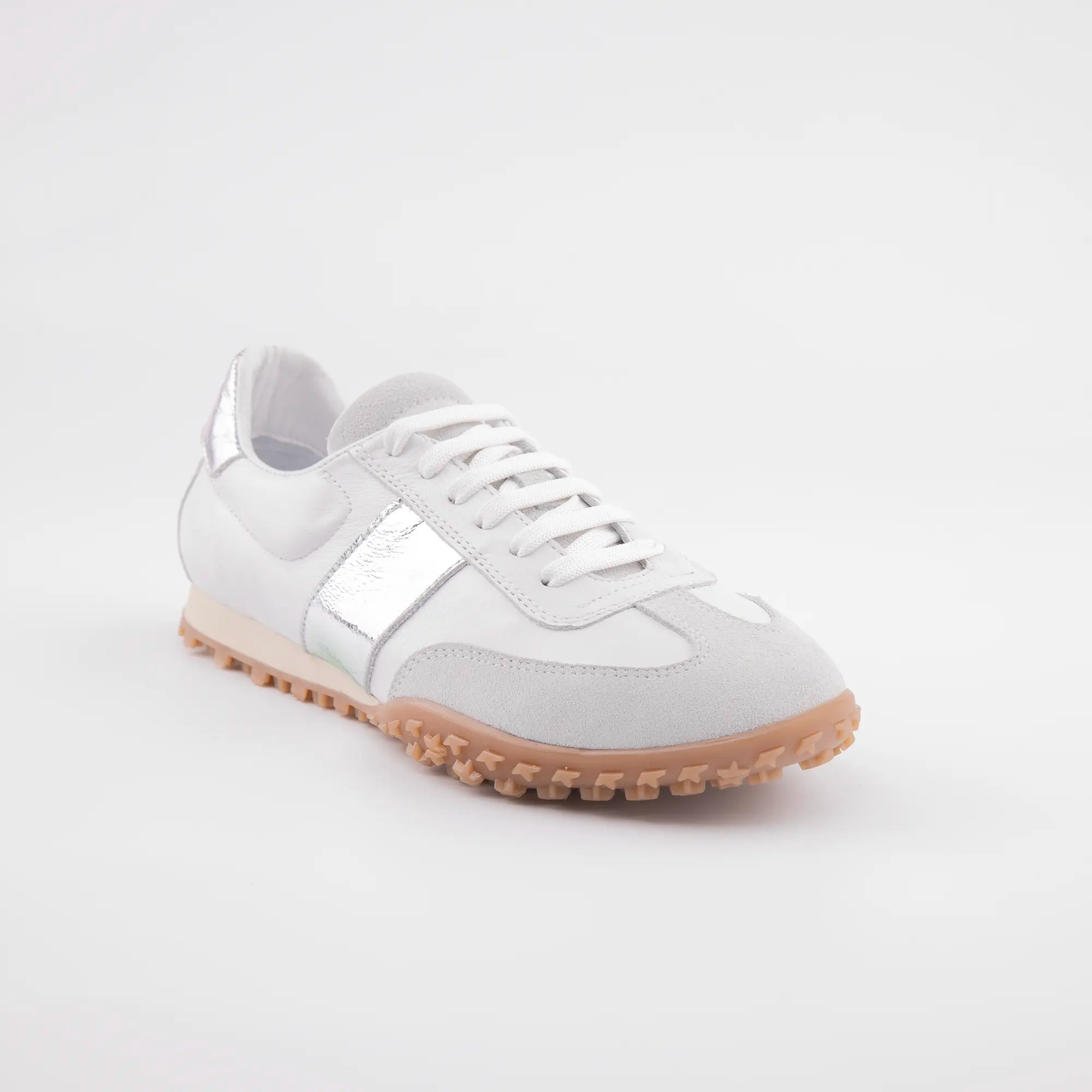 MrCalvano Pebble Beach White Leather Women's Sneakers