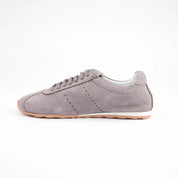 Highlighting the exceptional internal comfort of the MrCalvano Pismo Beach Grey leather sneakers for women, this refined side profile showcases the premium suede upper and subtle 