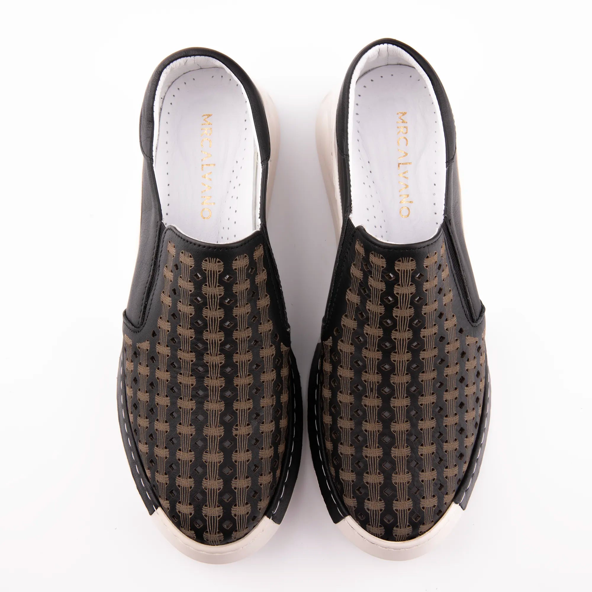 MrCalvano Solana Beach Black Leather Slip-On Women Shoes
