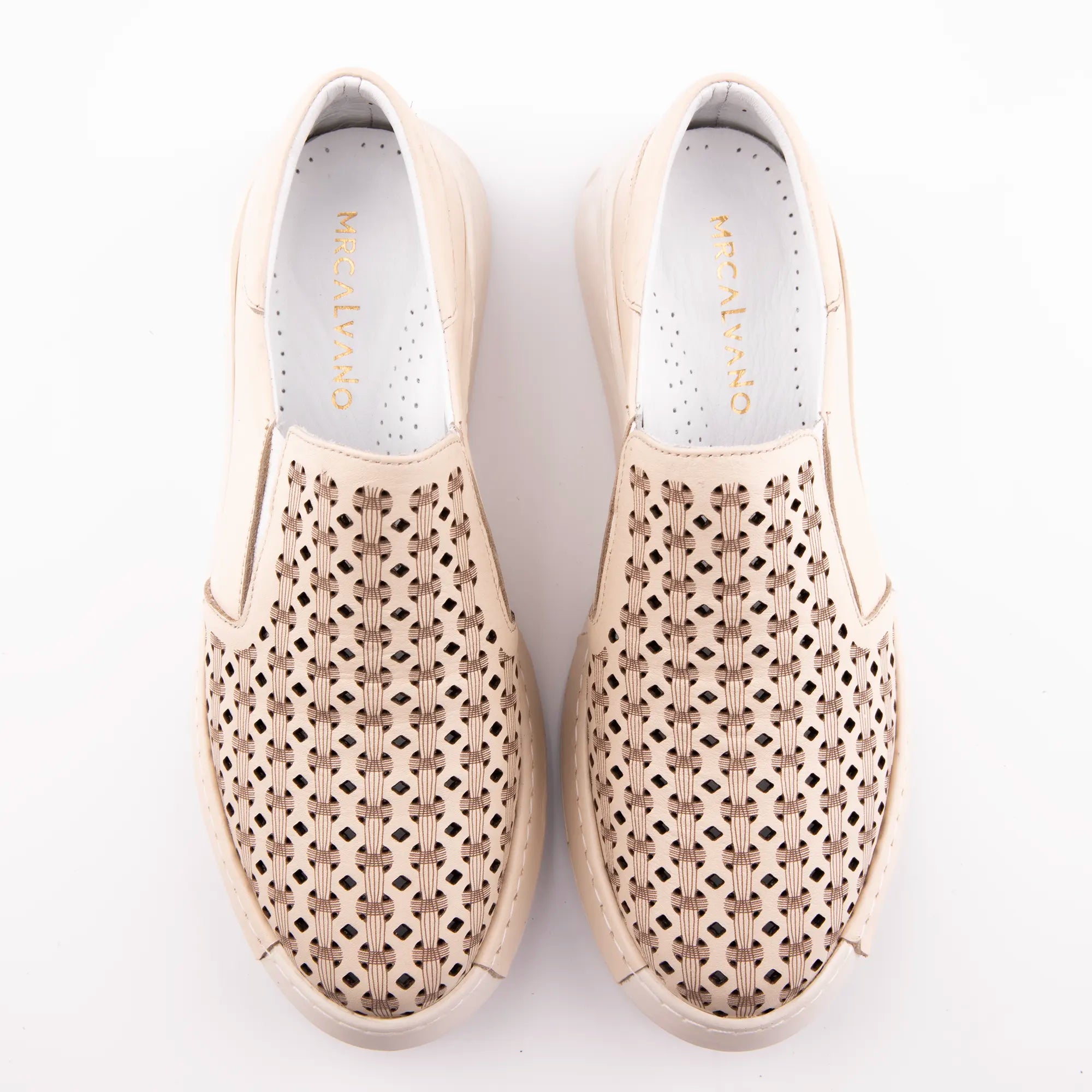 MrCalvano Solana Beach Tan Perforated Leather Slip-On for Women