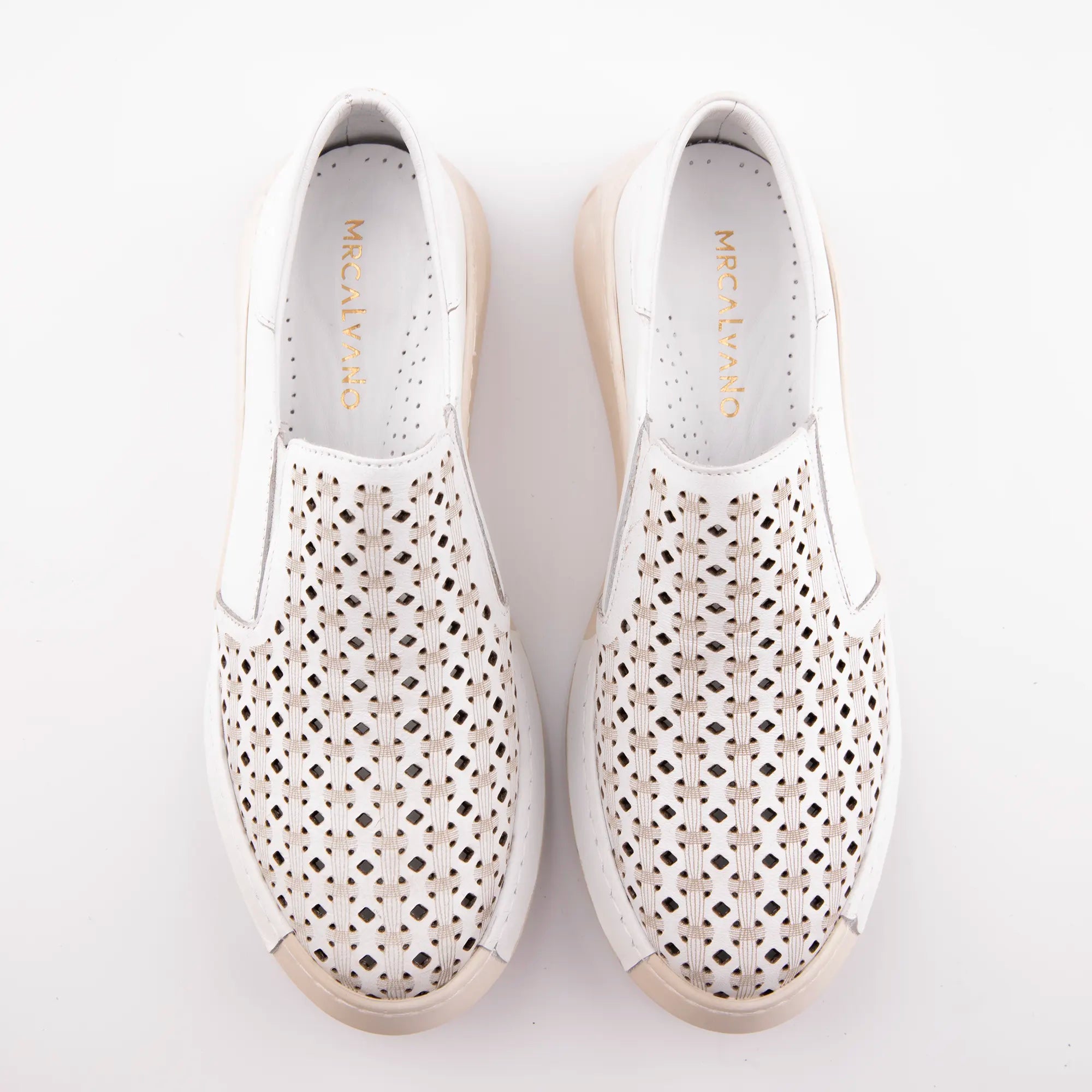 MrCalvano Solana Beach White Leather Slip-On Women's Shoes