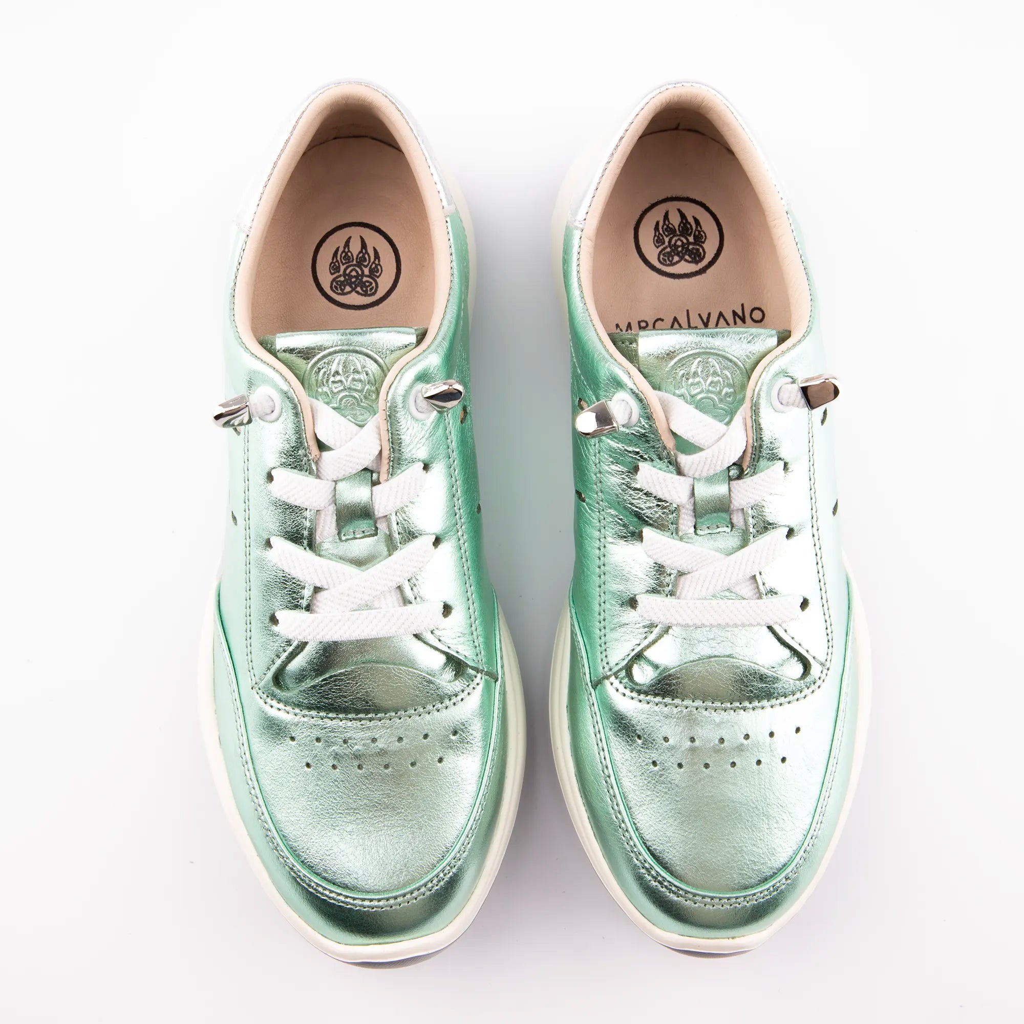 MrCalvano Venice Beach Ice Green Leather Women's Sneakers