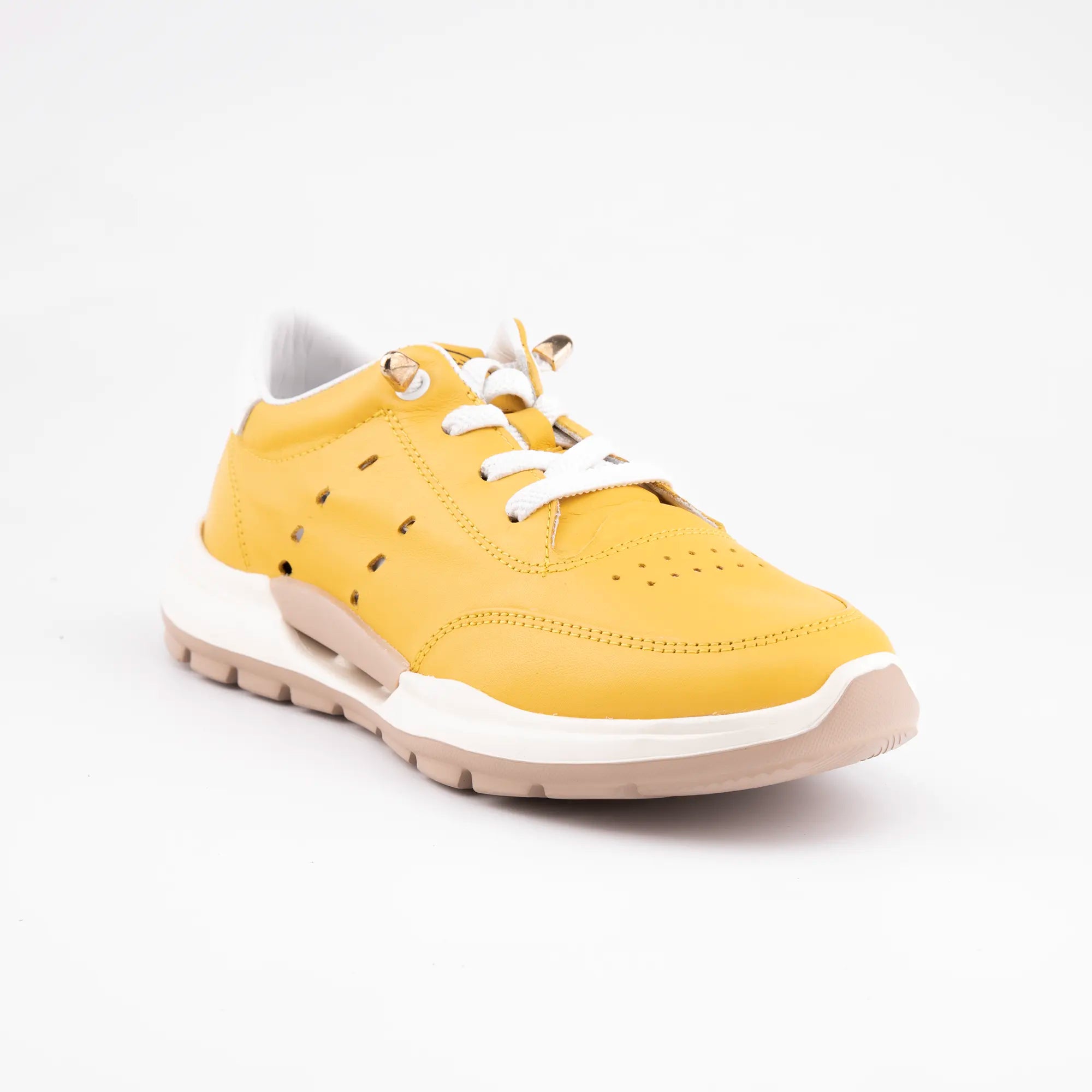 MrCalvano Venice Beach Mustard Leather Women's Sneakers